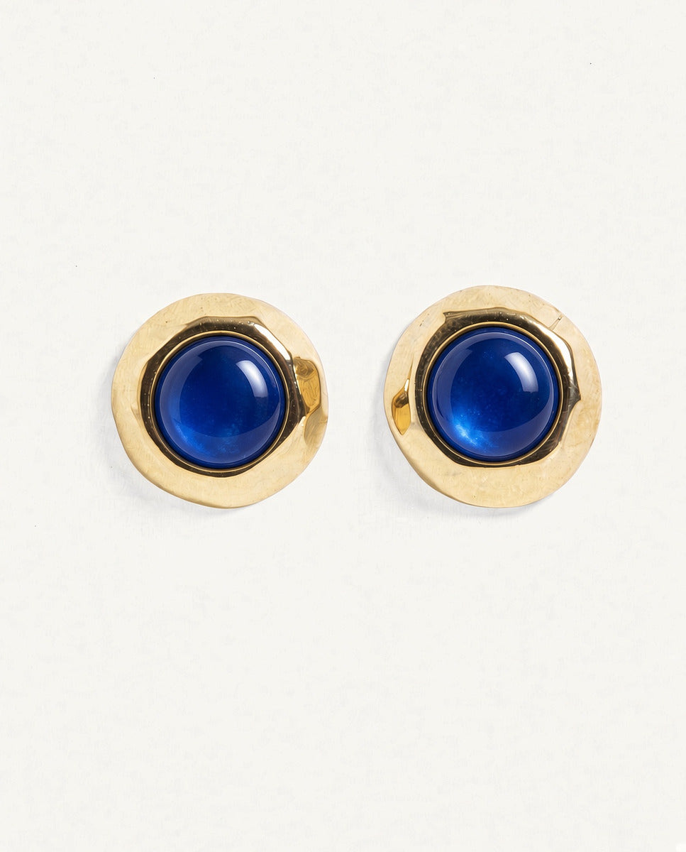 SIANNA gold button earrings with blue selenite stone - Emolo