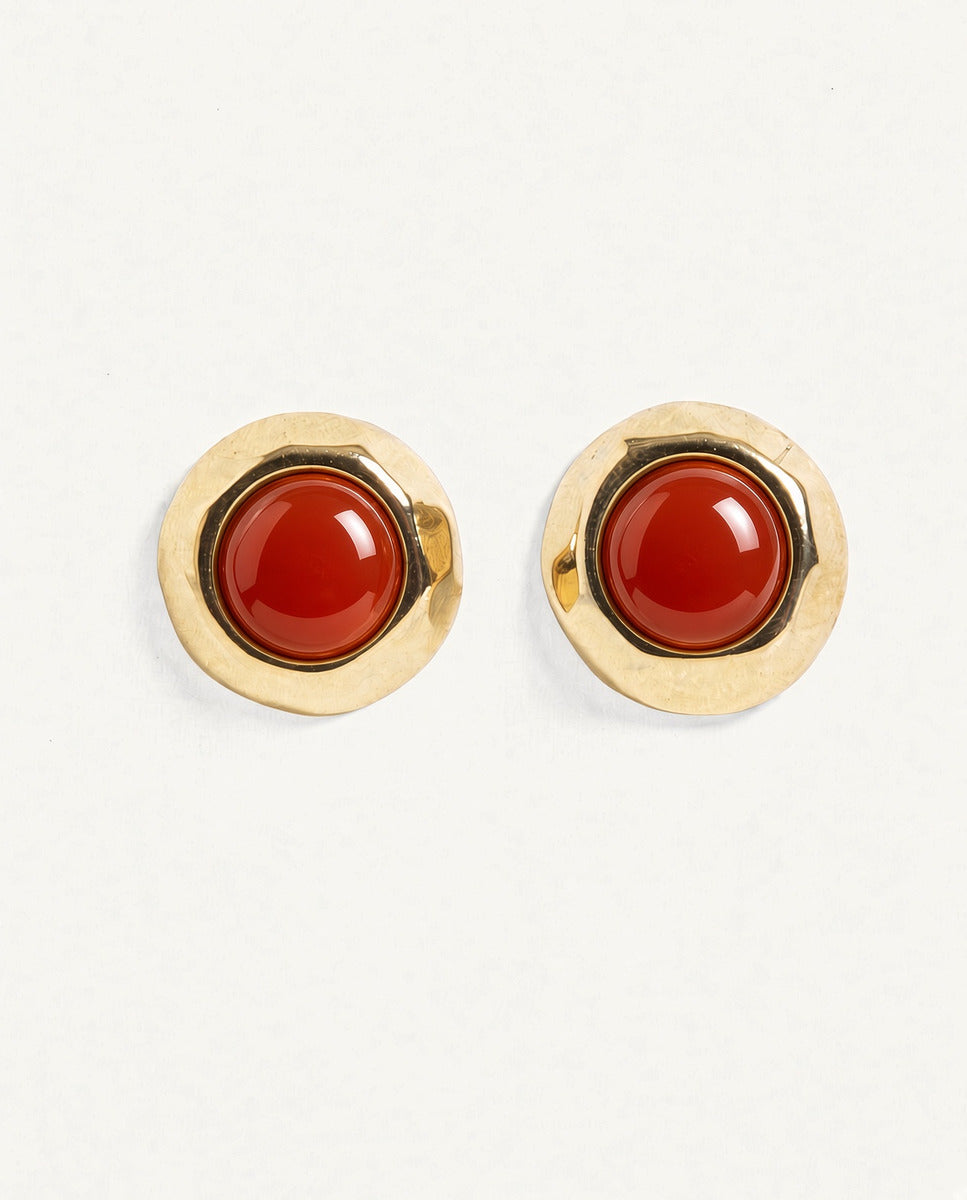SIANNA gold button earrings with honey agate stone - Emolo