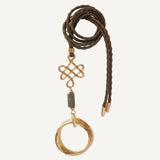 Collar largo ajustable para mujer con piedra natural y piezas doradas de zamak