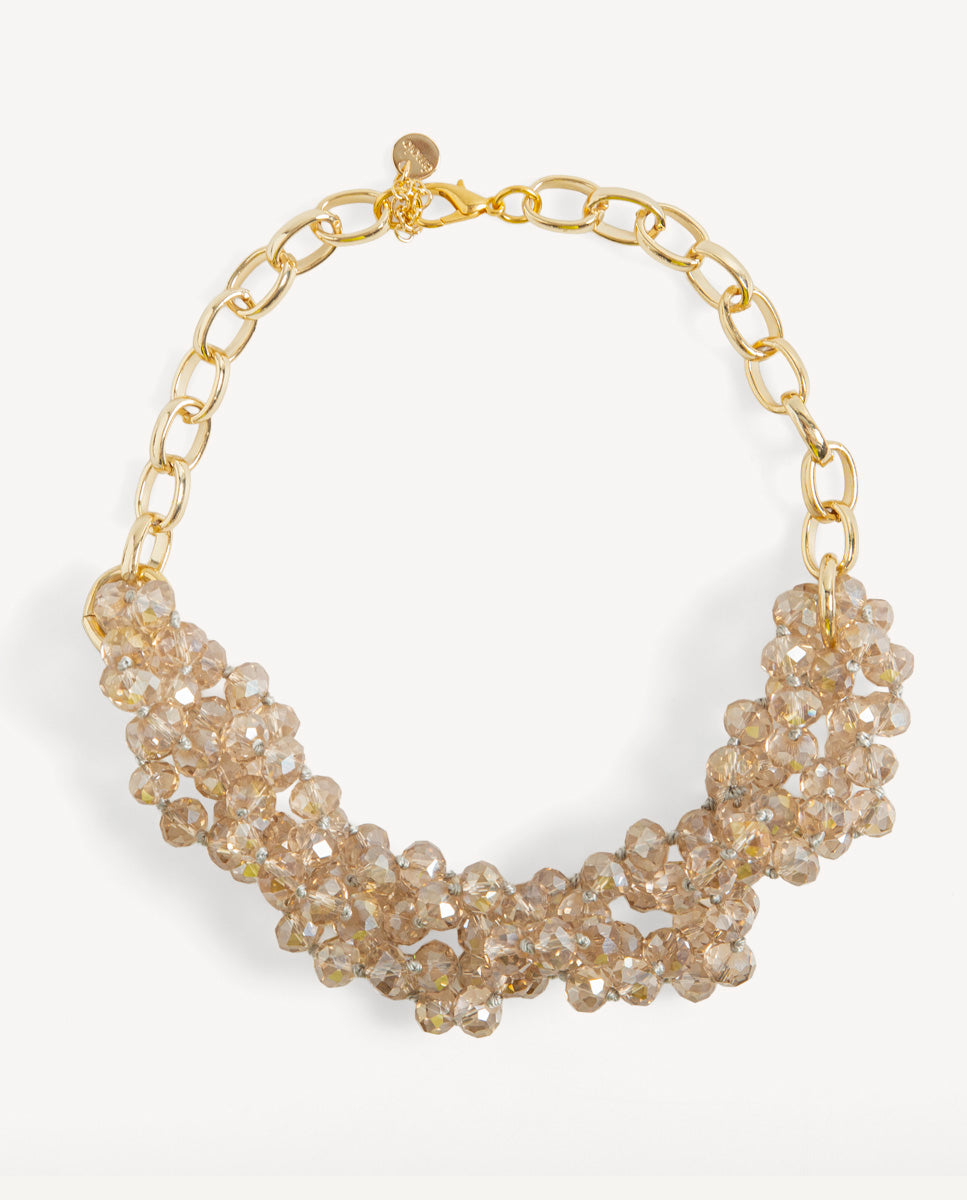 Collar Odri Sienna translúcido de Emolo con varias hileras de cuentas claras facetadas y cadena dorada