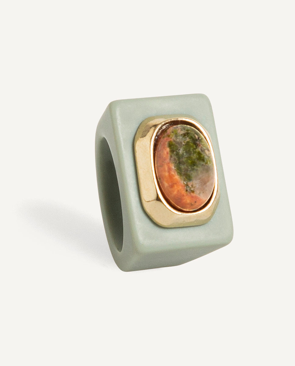 Anel verde seco com unakite — Émolo