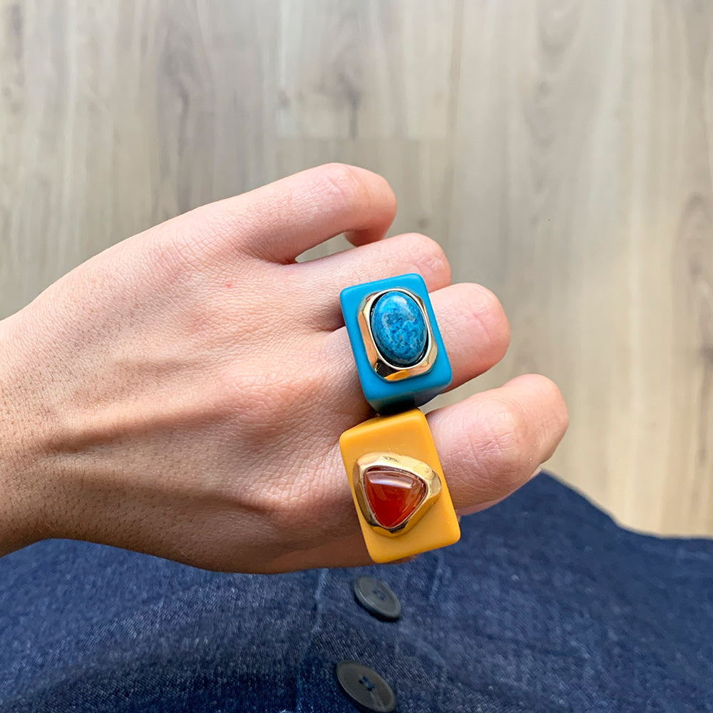 Women's ocean blue ring with natural apatite stone