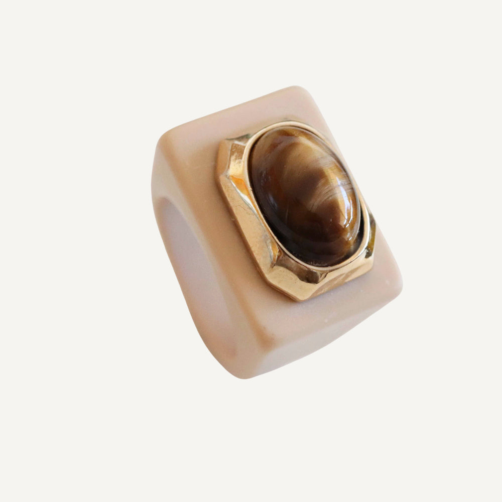 Anillo mujer arena con ojo de tigre