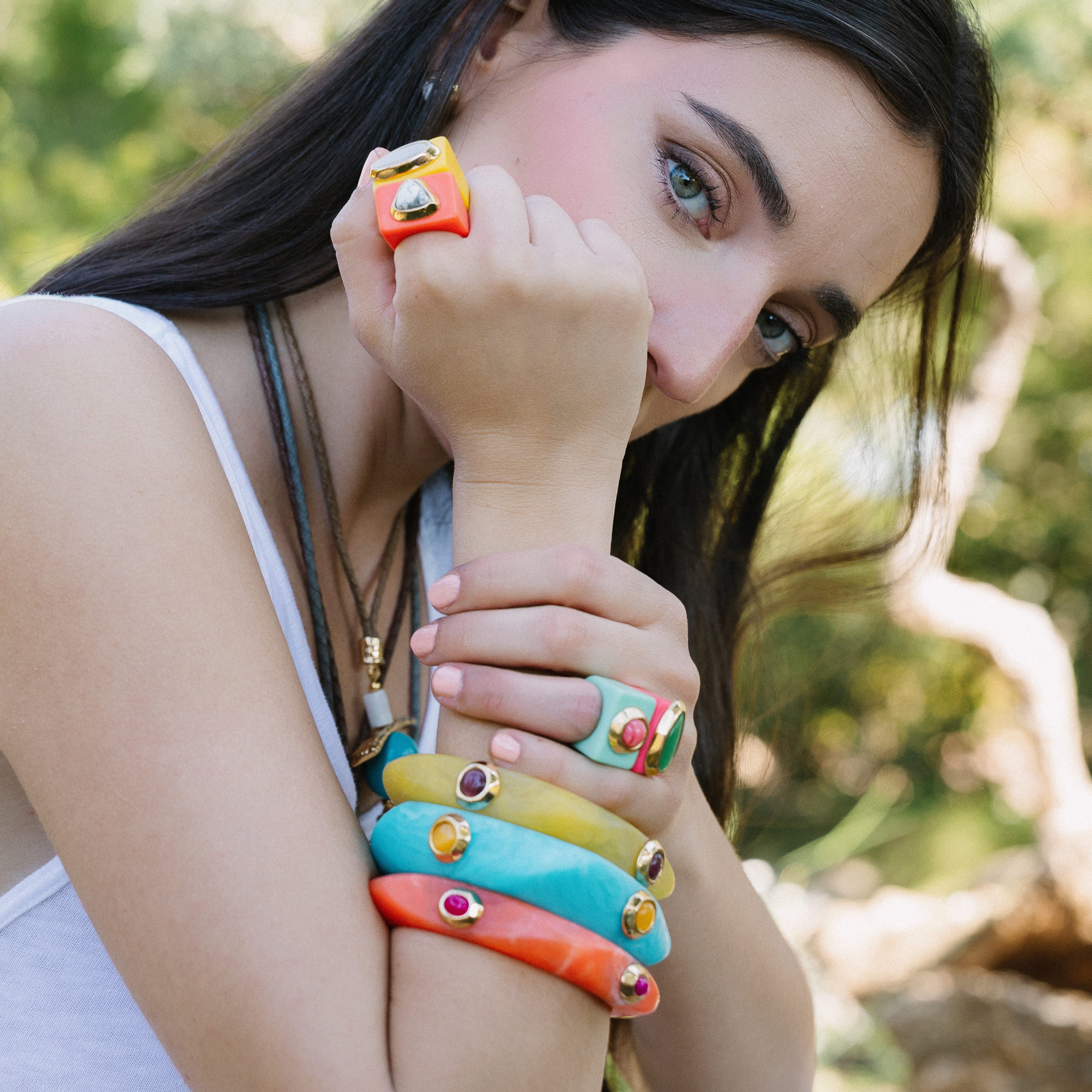 Anillo mujer Naranja con Ágata Fucsia