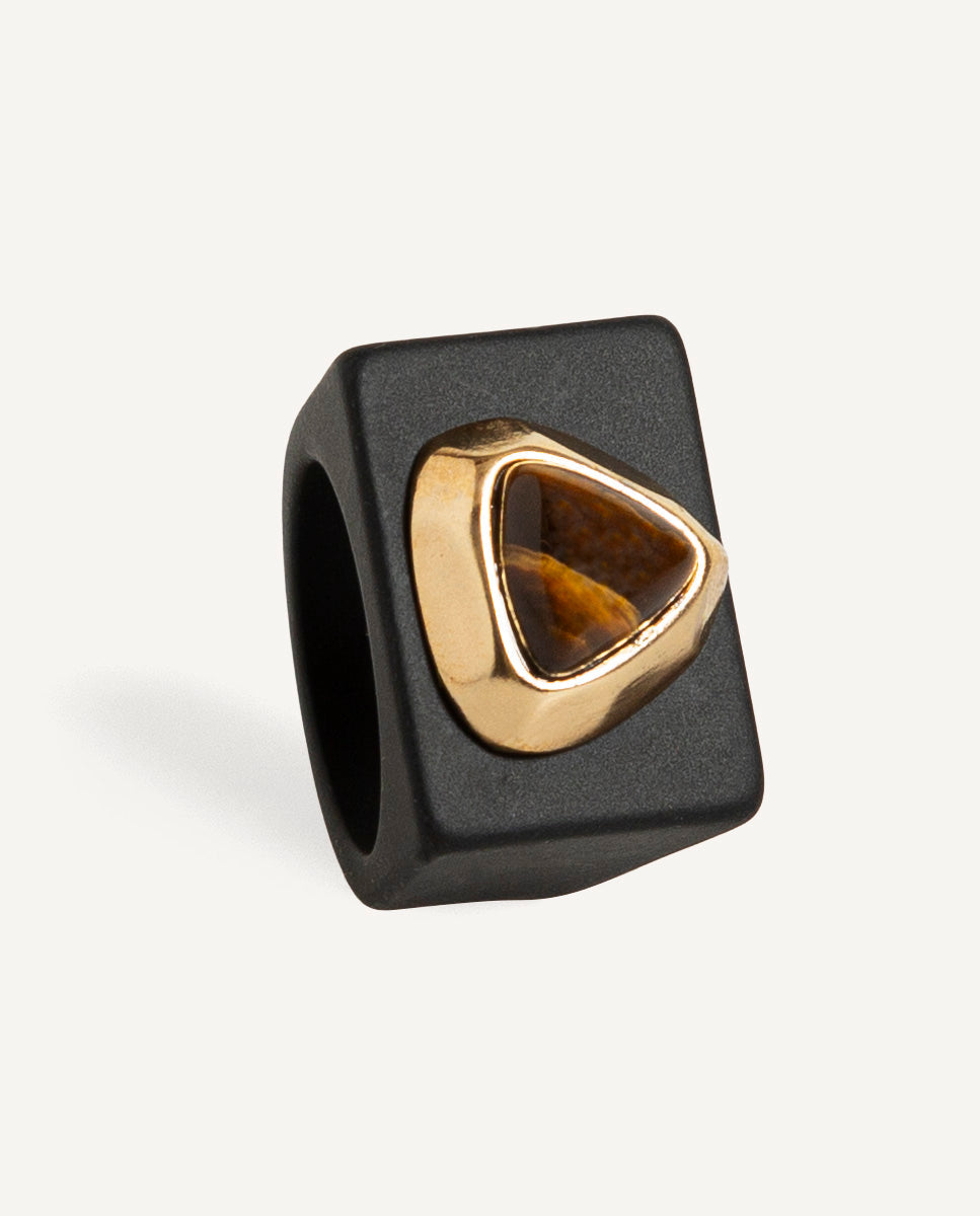 Anel de resina olho de tigre PRETO — Émolo