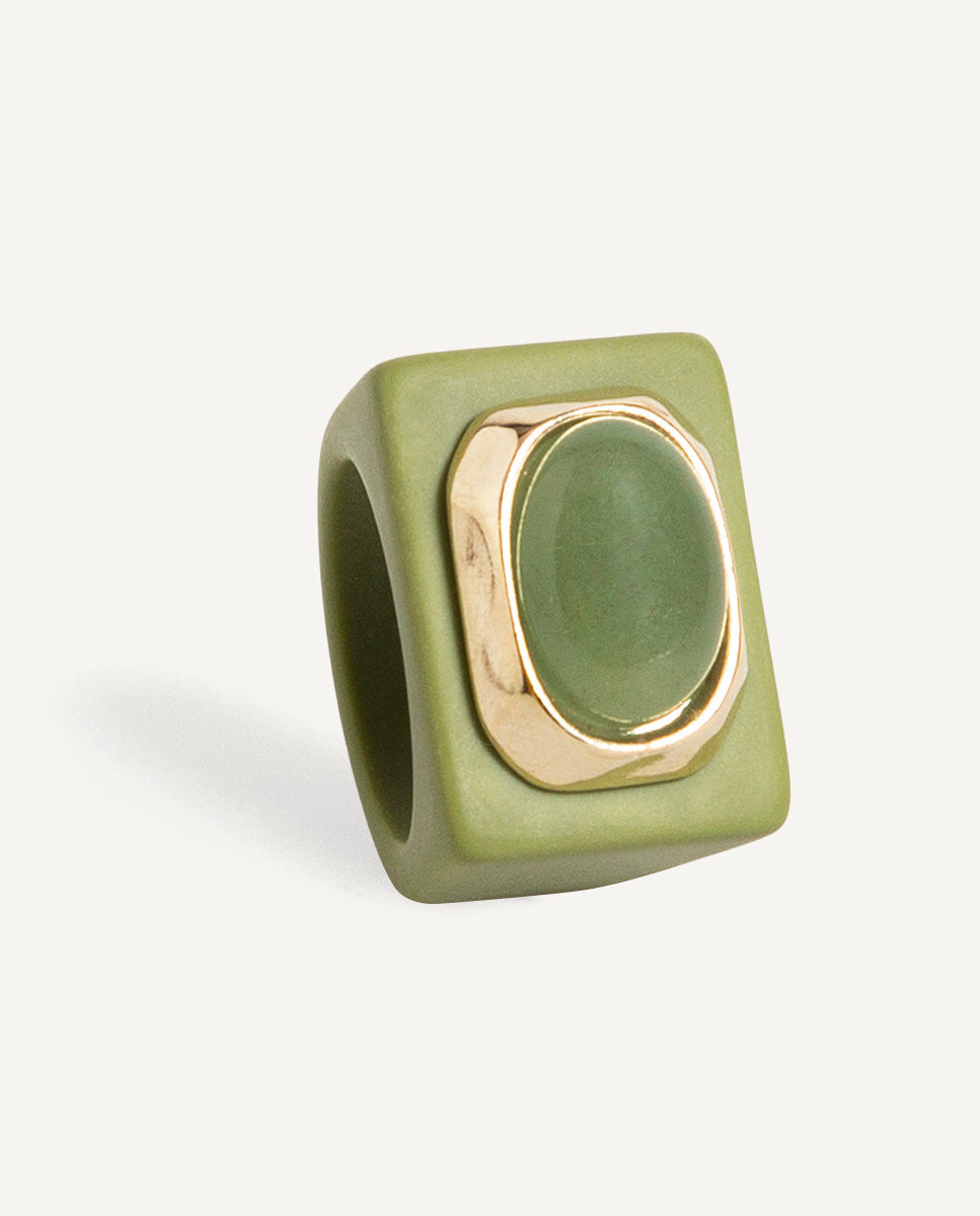 Anel de aventurina de resina VERDE SECO — Émolo