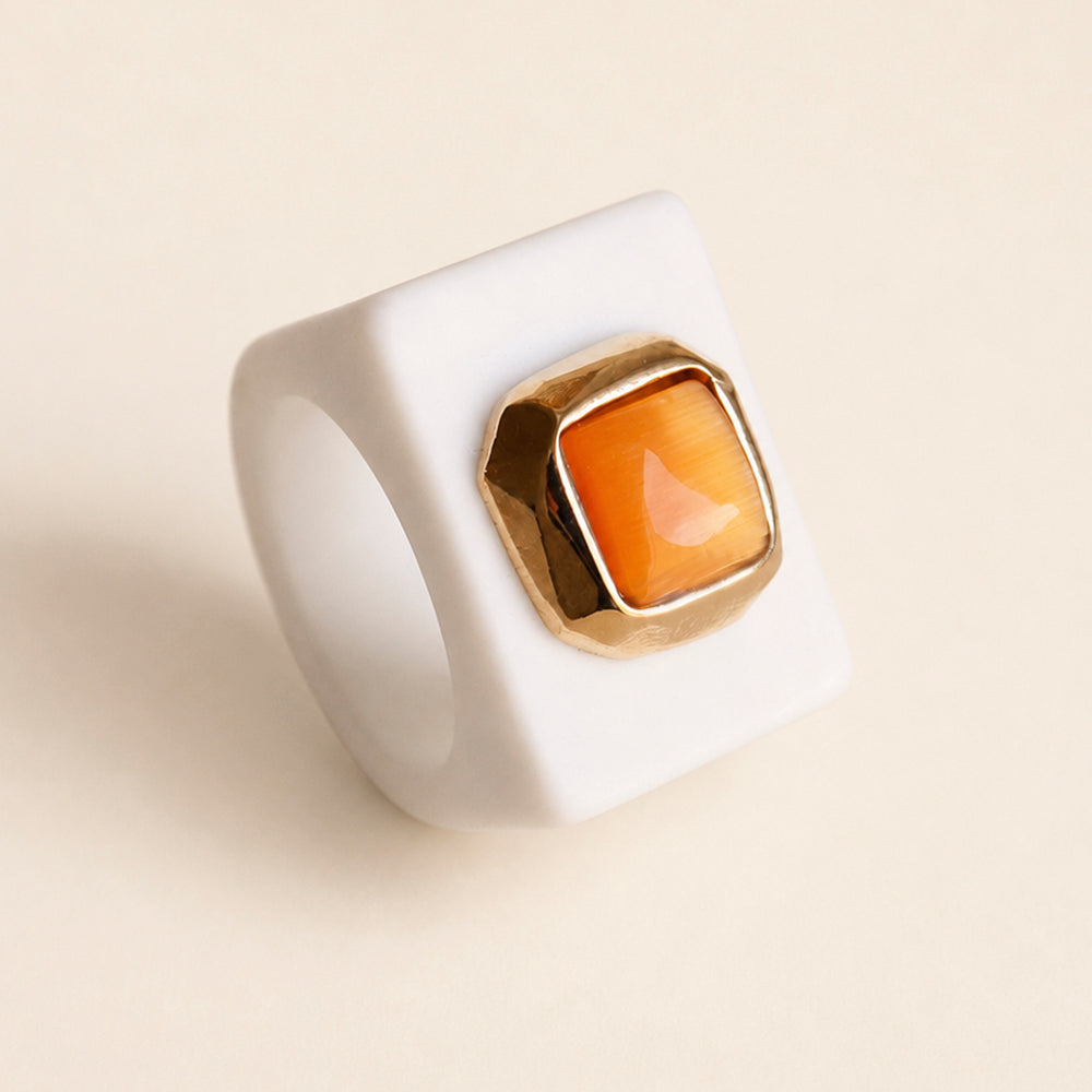 Anillo mujer Blanco con selenita naranja