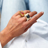 Anillo mujer crema con labradorita