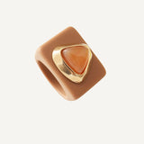 Anillo mujer color moka con moonstone naranja