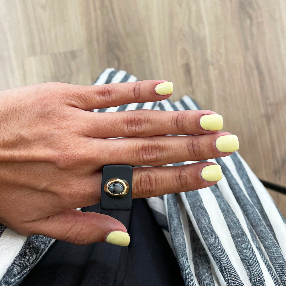 Black women's ring with labradorite