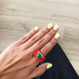 Anillo color rojo malaquita para mujer