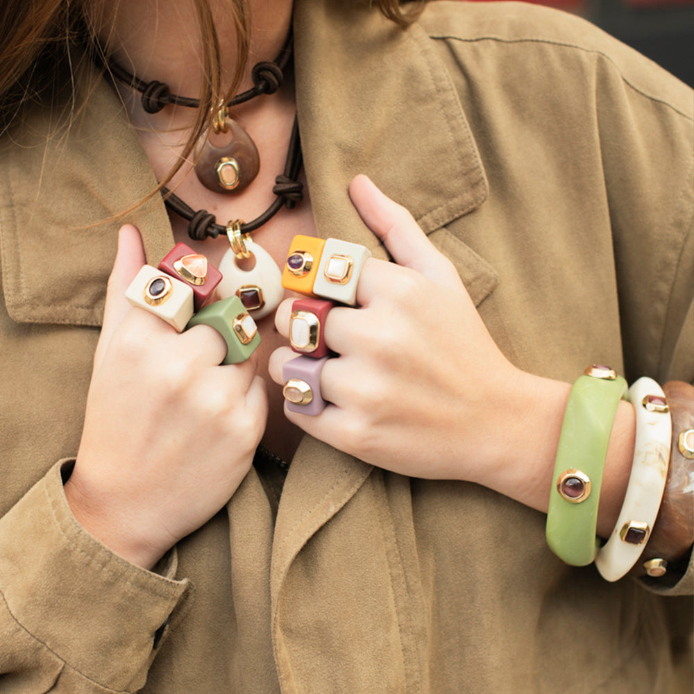 Anillos bisutería grandes Beige con piedra natural Madreperla