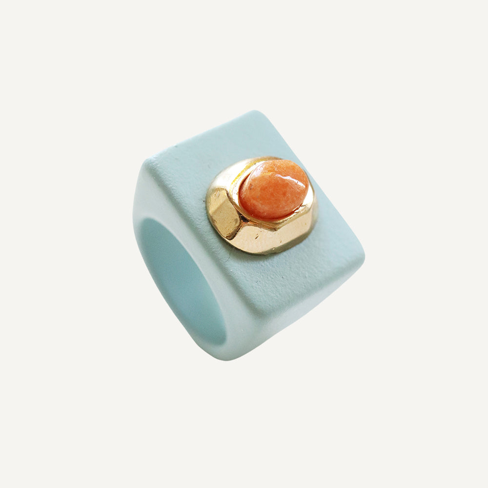 Large women's rings, Nordic Blue with natural Amazonite Orange stone