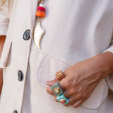 Anillo verde turquesa con piedra natural Agata roja