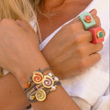 Anillo verde turquesa con piedra natural Agata roja