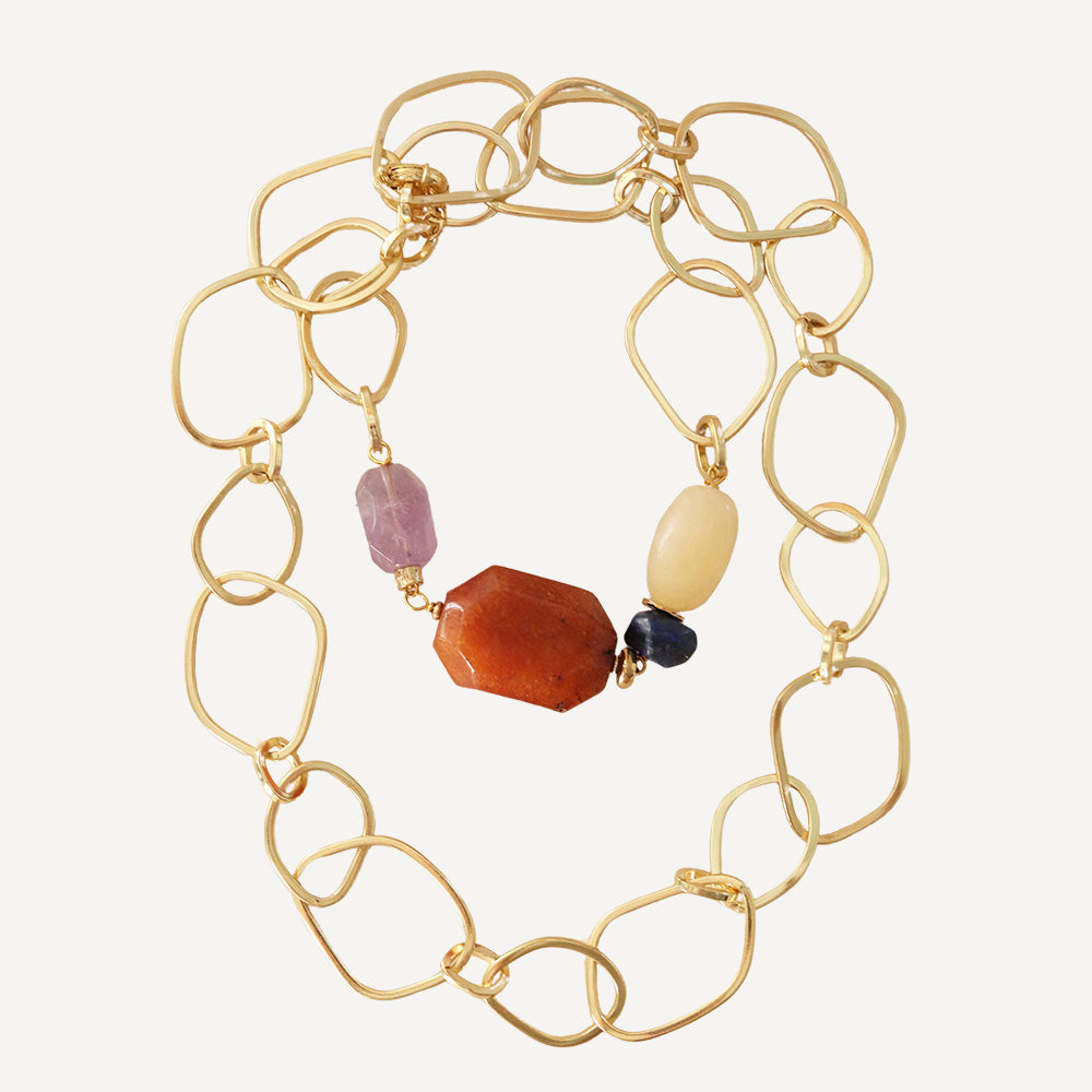 Collar multiposición cadena de latón dorada con piedras naturales para mujer