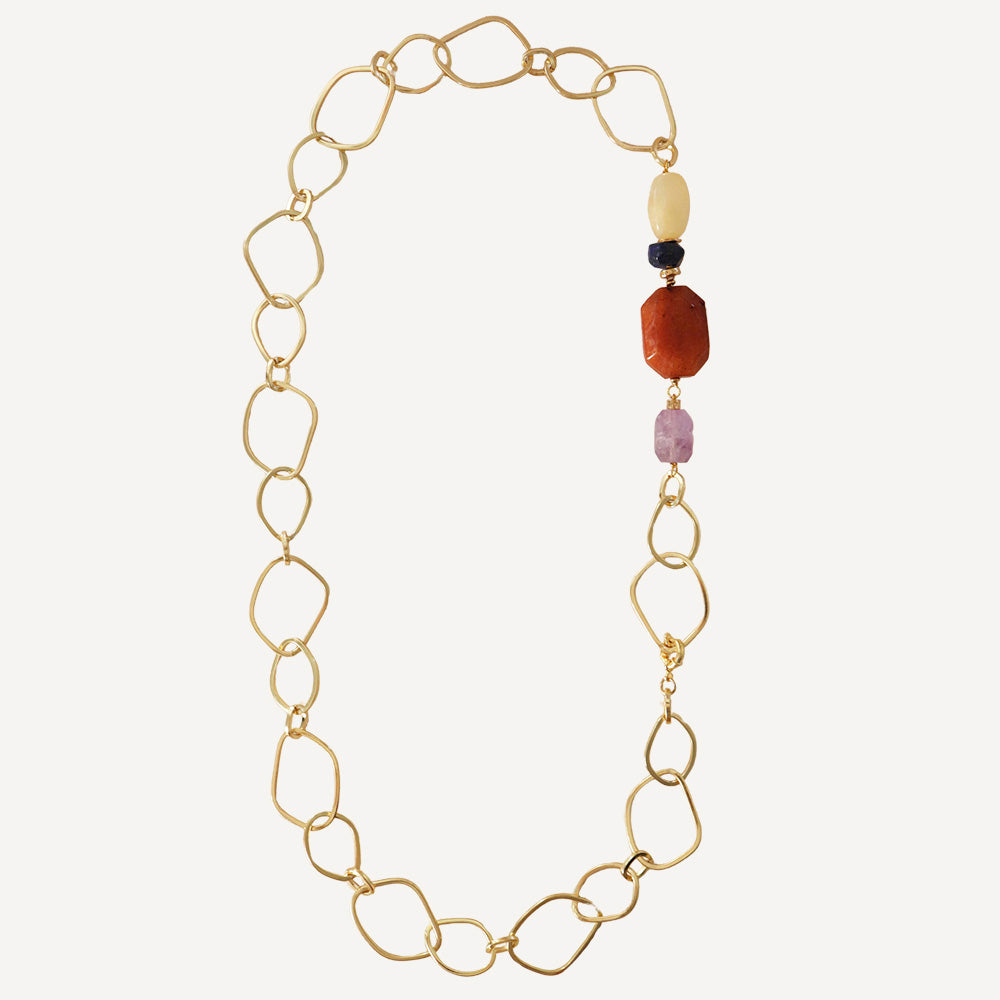Collar largo multiposición para mujer cadena dorada de eslabones y piedras naturales