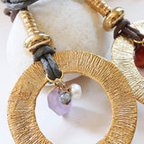 Collar largo para mujer pieza dorada con piedra natural