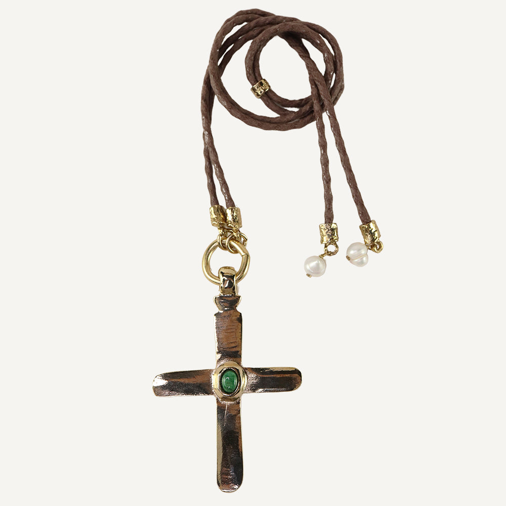 Collar cruz largo ajustable mujer piedra natural CRUZEA Monsul