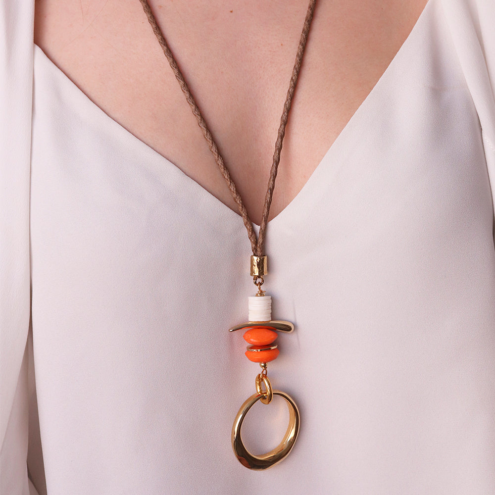 Collar para mujer largo ajustable cordón encerado