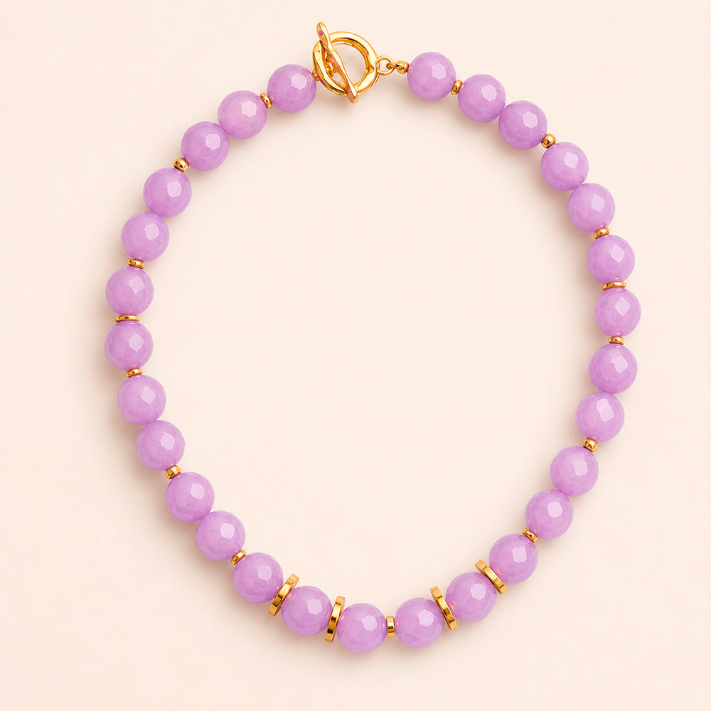 Collar BÁVARO Perla Barroca malva sobre fondo crema, bisutería artesanal Émolo