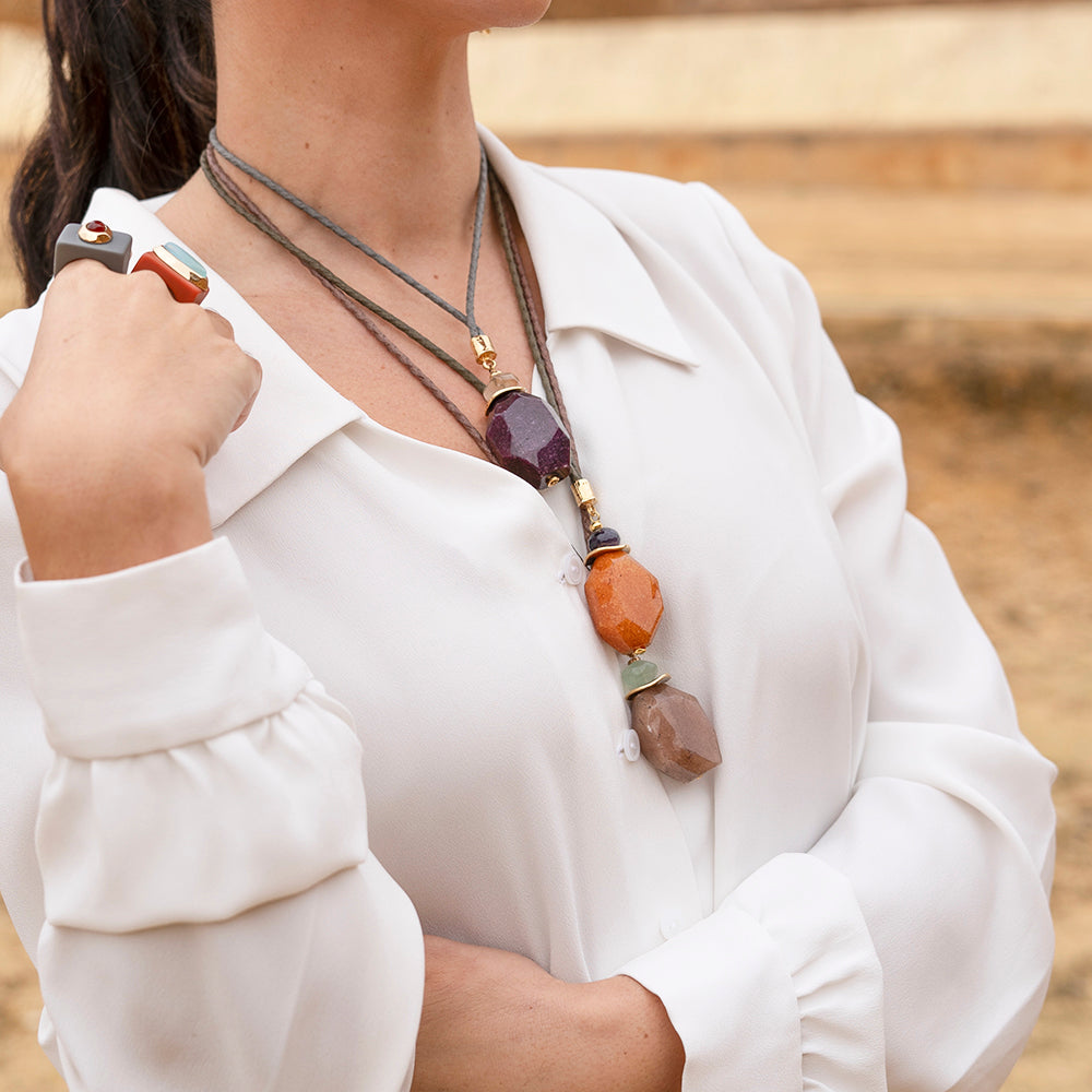 Women's adjustable long necklace MONSUL STONE