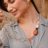Collar largo para mujer cadena dorada de eslabones y piedras naturales