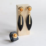 Anillo mujer negro con amazonita amarilla SAIRA