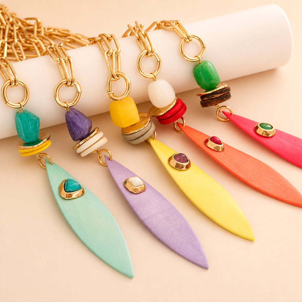 Conjunto Saira Summer: collar largo de cadena y pendientes a juego con piedras naturales — Émolo