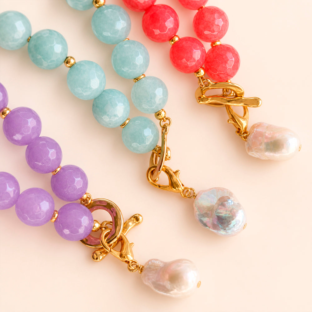 BAVARO Baroque Pearl necklace in natural stones and baroque pearl, gold plating — Émolo