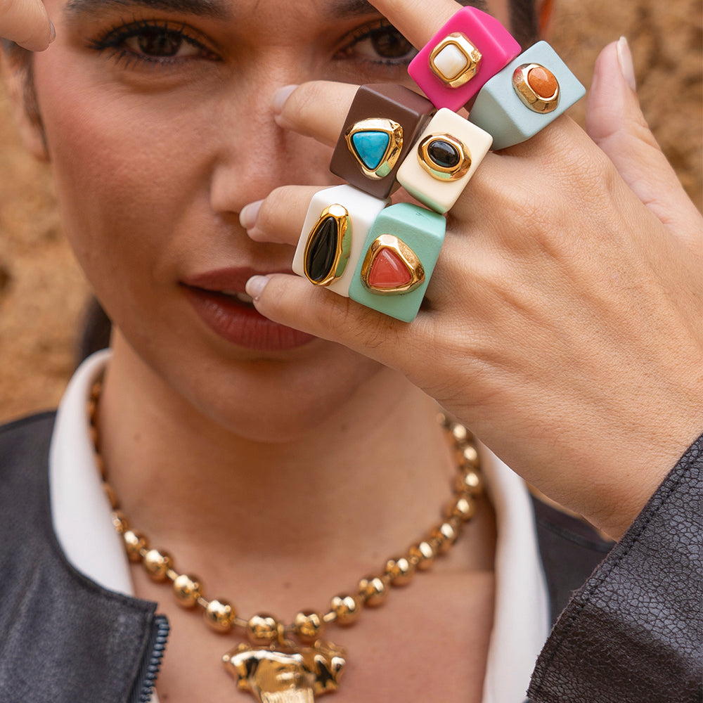 Anillo grande para mujer Klein ojo de gato verde