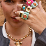 Anillo mujer negro con labradorita