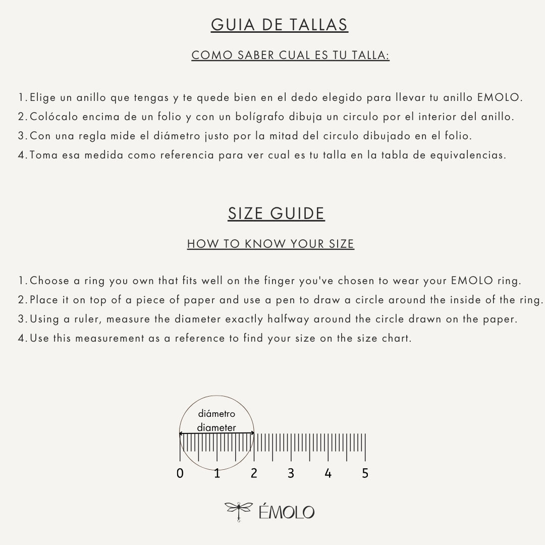 Cómo saber tu talla · How to measure your ring size