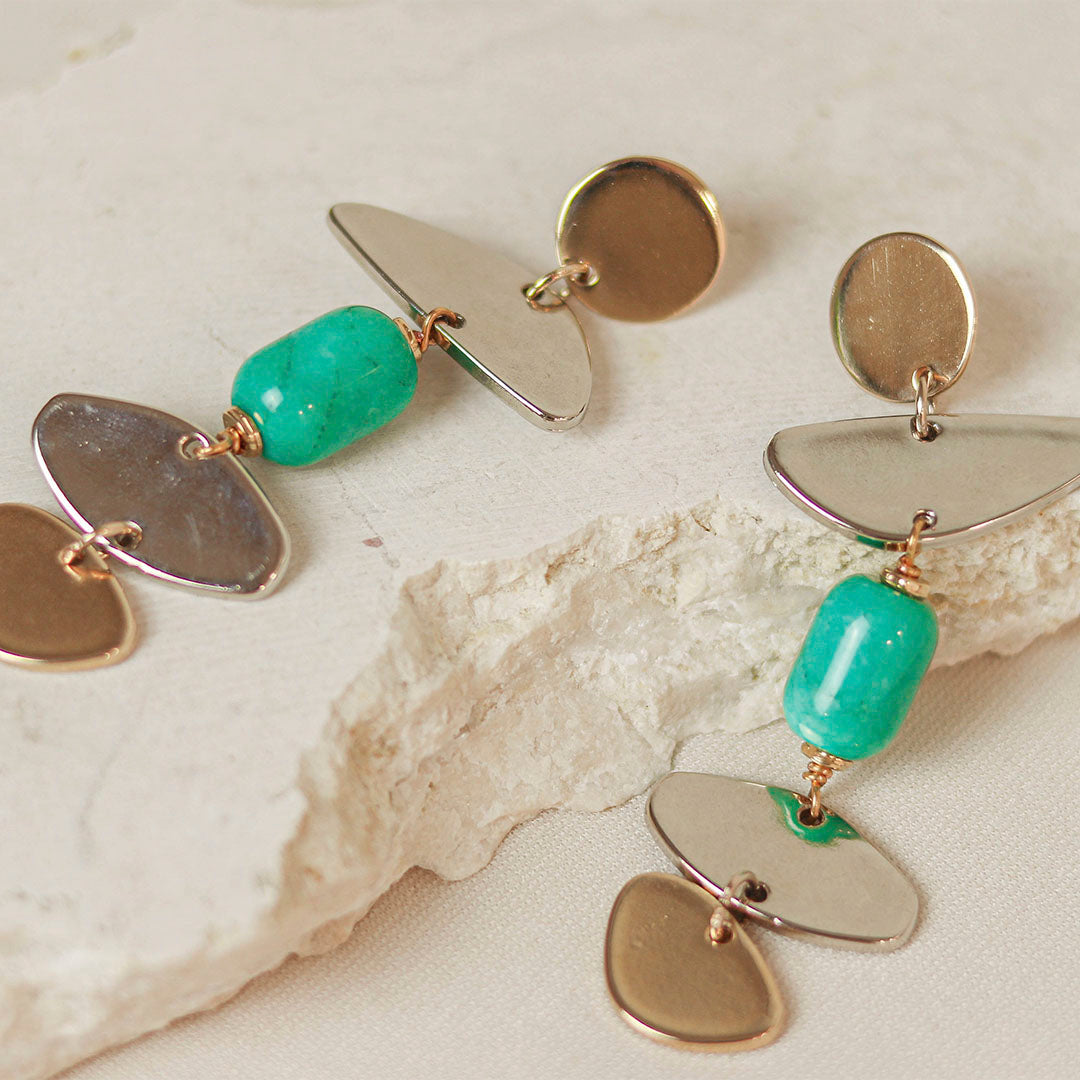 PENDIENTES ARO ETNICOS PIEDRA NATURAL TURQUESA SHIVA ÉMOLO