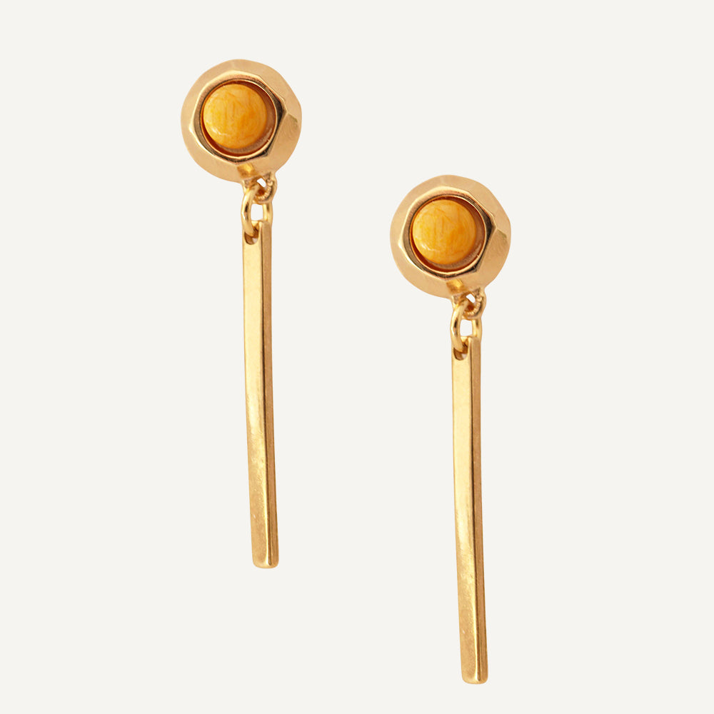 Pendientes dorados con piedra natural FINE redondos