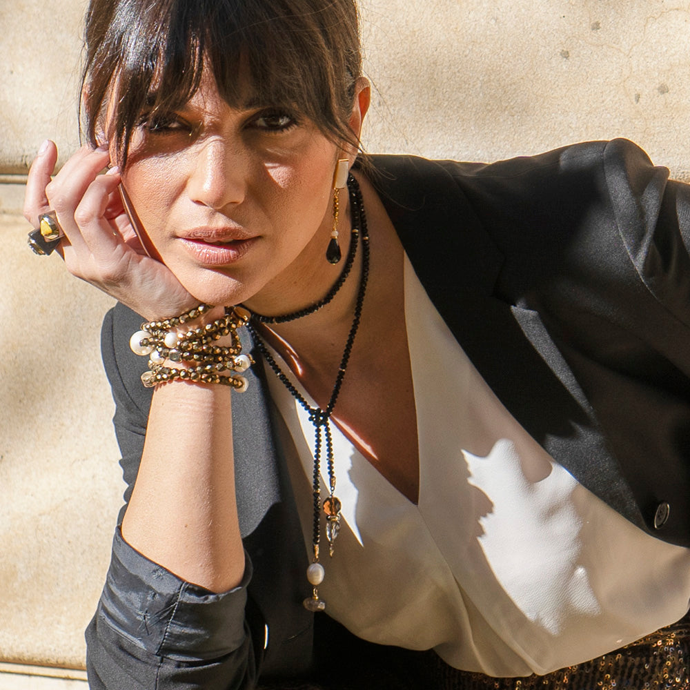 Pendientes largos para mujer piedra natural y cierre a presión