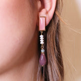 Pendientes con piedras naturales y cierre a presión para mujer color rosa