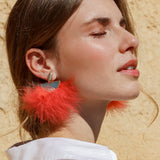 PENDIENTES PLUMA MARABU CORAL ÉMOLO