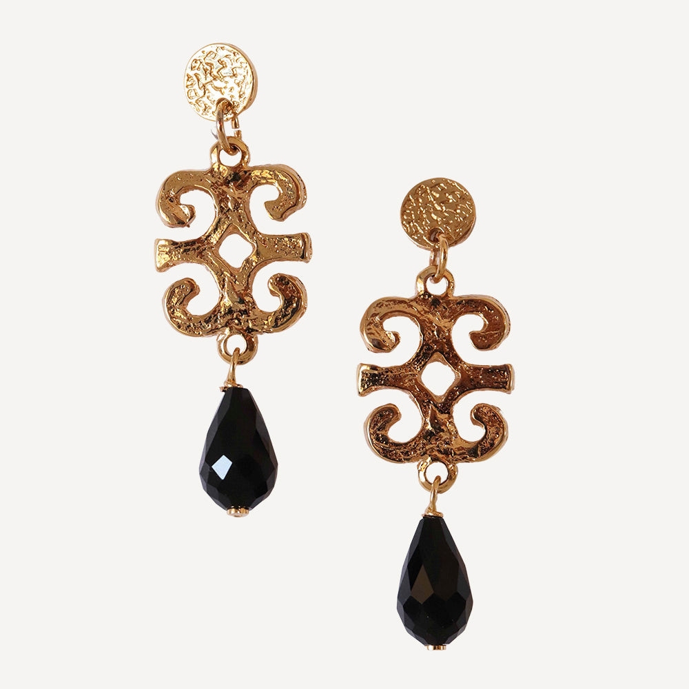 Pendientes largos dorados para mujer con cierre a presión y piedra cristal de roca