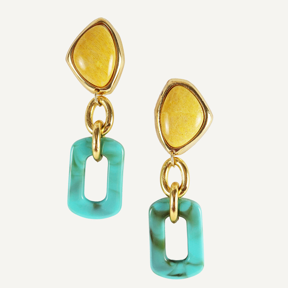 Pendientes azul turquesa con piedra amarilla