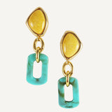 Pendientes azul turquesa con piedra amarilla