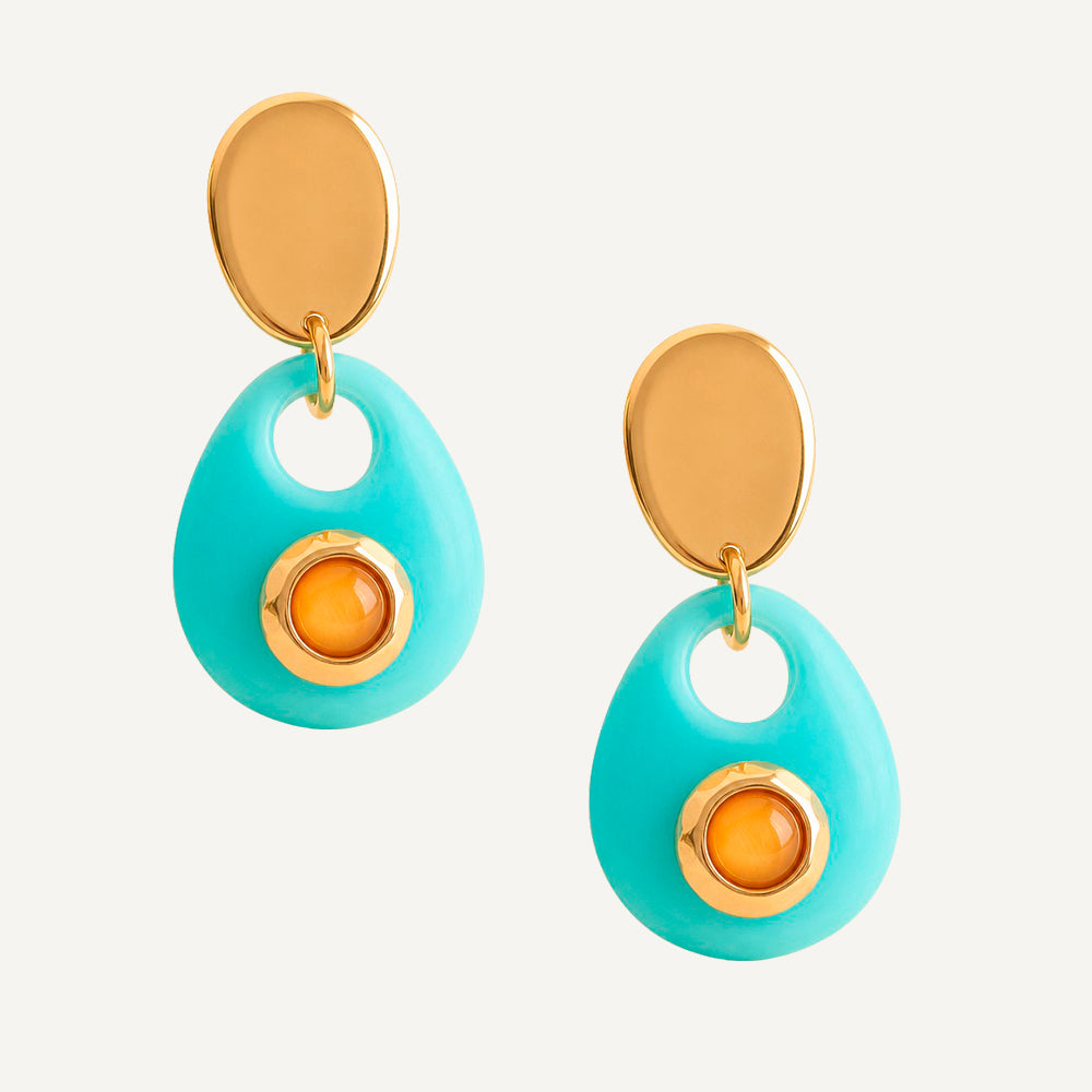Pendientes Saira Mármol Summer color turquesa, efecto mármol — Émolo