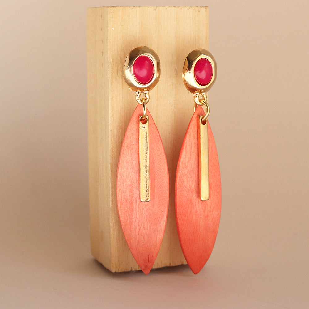 Pendientes Saira en naranja-fucsia con piedras naturales y maderas de ébano y acacia — Émolo