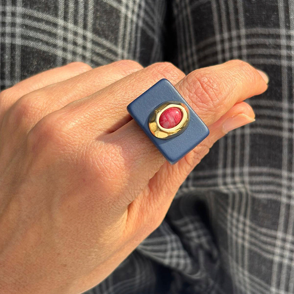 Anillo azul marino con amazonita roja-anillo-Émolo