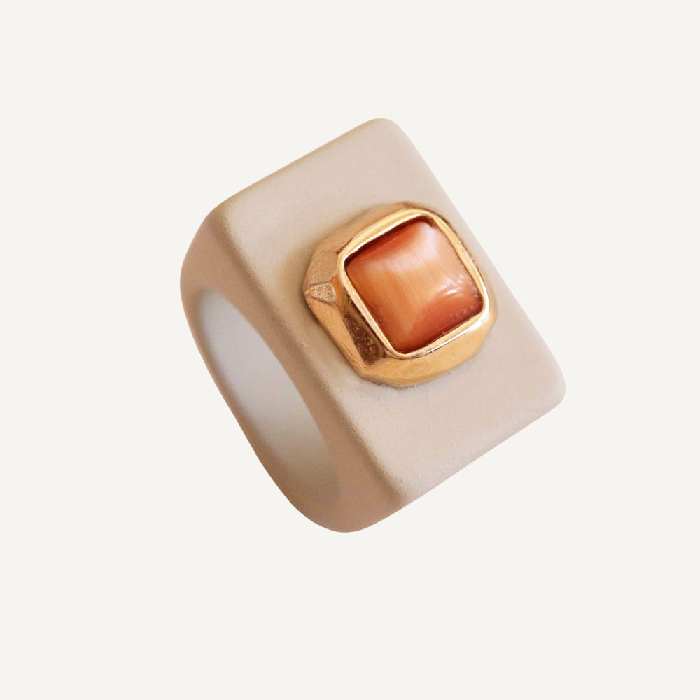 Anillo mujer hielo con selenita naranja SAIRA-anillo-Émolo