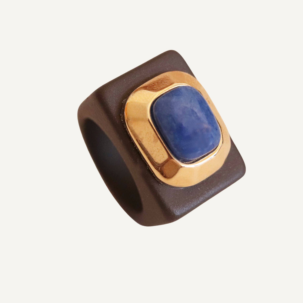 Anillo mujer marrón con cuarzo azul añil-anillo-Émolo