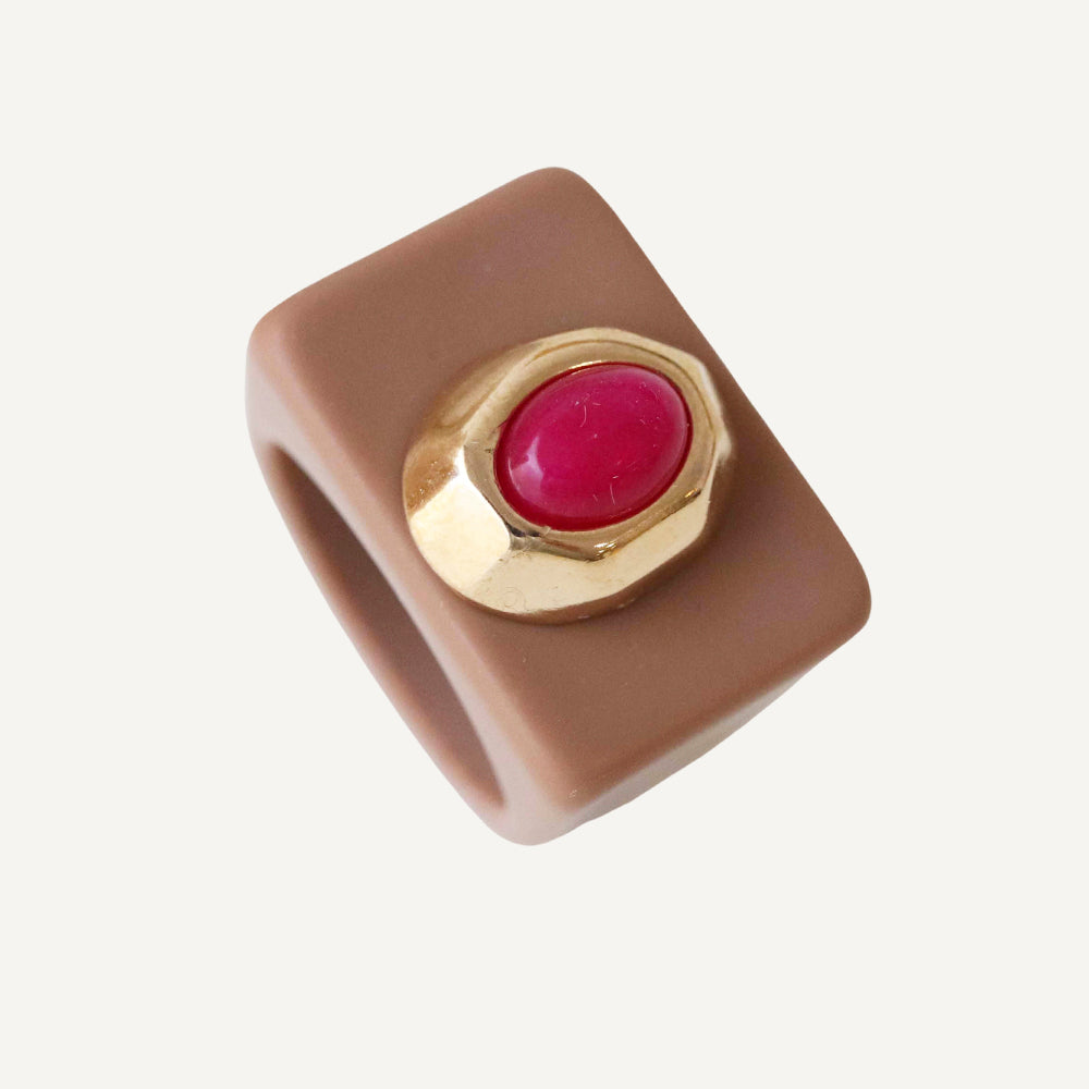 Bague femme Mocha avec agate fuchsia - bague - Emolo