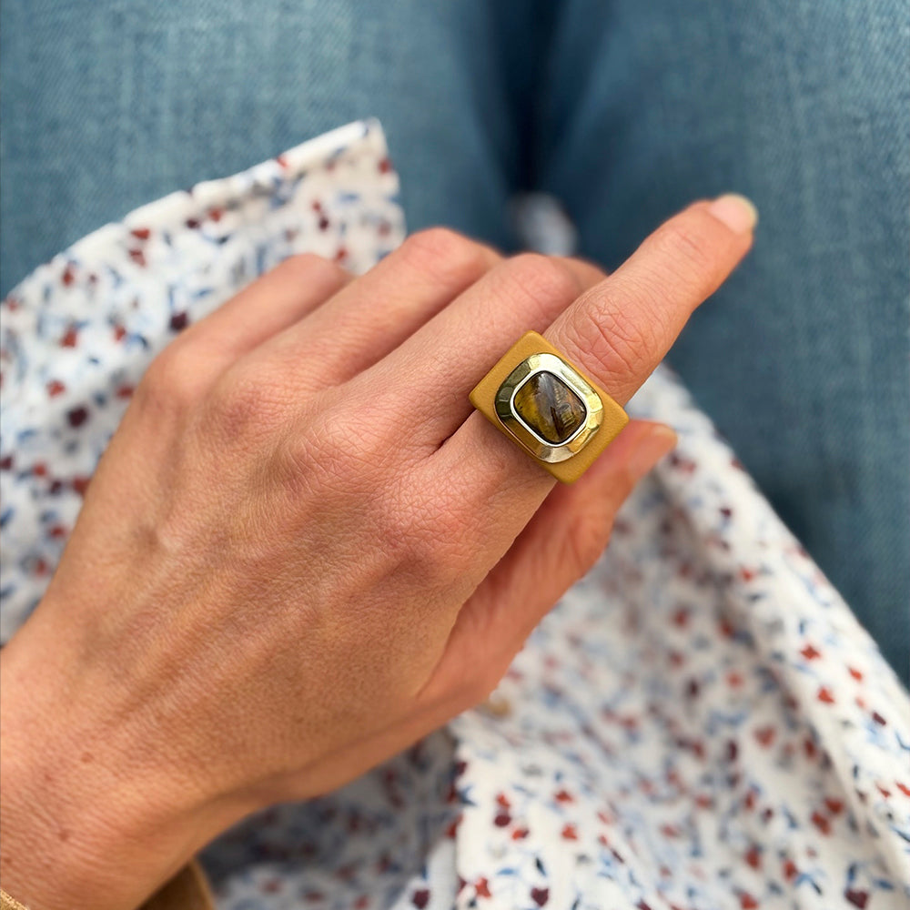 Anillo mujer mostaza con ojo de tigre-anillo-Émolo