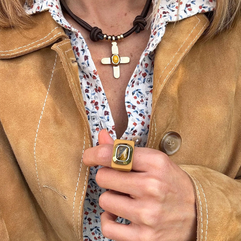 Anillo mujer mostaza con ojo de tigre-anillo-Émolo