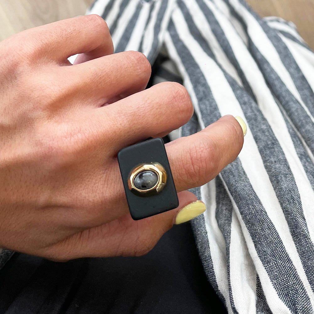 Anillo mujer negro con labradorita-anillo-Émolo